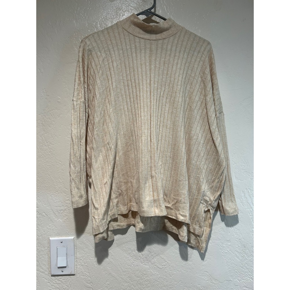 LOFT Outlet Petite Ribbed Mock Neck Pullover Sweater Beige Size LP‎
